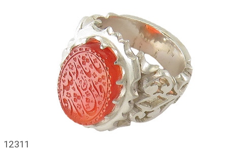 انگشتر نقره عقیق یمنی قرمز درشت مردانه دست ساز [یا ثار الله و ابن ثاره] - 12311